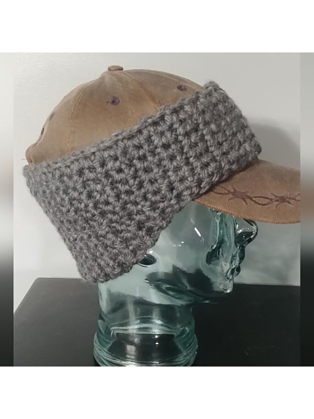 Just in! Handmade Crocheted Contoured Unisex Headband/Earwarmer Dark Grey